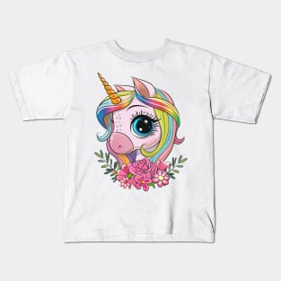 Cute Unicorn with flowers Kids T-Shirt